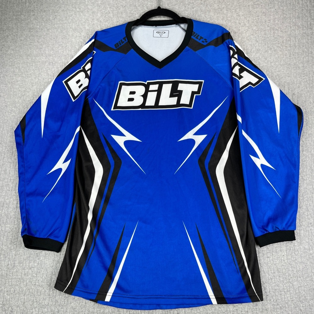 BILT Motocross Jersey Mens S Blue Graphic Long Sleeve Racing dirtbike Shirt